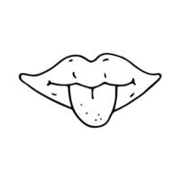 Lips with sticking tongue in doodle style. Vector illustration isolated on white background