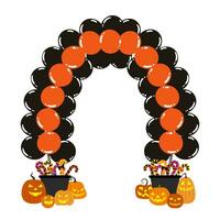 Halloween arch  balloons, pumpkin and candy. Holiday decorations and party ideas vector