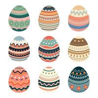 Happy Easter eggs set with different textures on white background, spring holiday, vector illustration