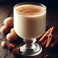 Creamy eggnog in winter with nutmeg and cinnamon ai generative photo