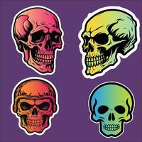 Colorful Skull and Blurred Face Stickers on Purple Background vector