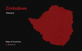 resumen mapa de Zimbabue en un circulo espiral modelo con un capital de Harare. mundo países vector mapas serie. africano conjunto