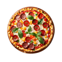 Pizza with cherry tomatoes and mozzarella on wood PNG AI Generative