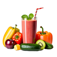Set of Fresh, healthy fruit and vegetable smoothies in glass bottles with straws, isolated on transparent background AI Generative png