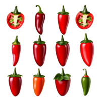 Set of Red Hot Chili Pepper on Transparent Background AI Generative png