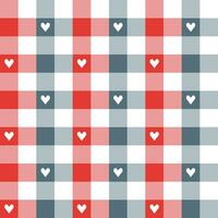 Grey and red plaid pattern with heart background. plaid pattern background. plaid background. Seamless pattern. for backdrop, decoration, gift wrapping, gingham tablecloth, blanket, tartan. vector