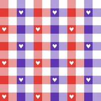 Purple and red plaid pattern with heart background. plaid pattern background. plaid background. Seamless pattern. for backdrop, decoration, gift wrapping, gingham tablecloth, blanket, tartan. vector