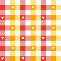 Orange and red plaid pattern with heart background. plaid pattern background. plaid background. Seamless pattern. for backdrop, decoration, gift wrapping, gingham tablecloth, blanket, tartan. vector