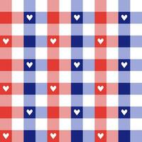 4th of July plaid pattern with heart background. plaid pattern background. plaid background. Seamless pattern. for backdrop, decoration, gift wrapping, gingham tablecloth, blanket, tartan. vector