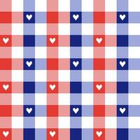 4th of July plaid pattern with heart background. plaid pattern background. plaid background. Seamless pattern. for backdrop, decoration, gift wrapping, gingham tablecloth, blanket, tartan. vector