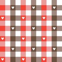 Brown and red plaid pattern with heart background. plaid pattern background. plaid background. Seamless pattern. for backdrop, decoration, gift wrapping, gingham tablecloth, blanket, tartan. vector