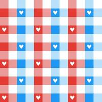 Blue and red plaid pattern with heart background. plaid pattern background. plaid background. Seamless pattern. for backdrop, decoration, gift wrapping, gingham tablecloth, blanket, tartan. vector