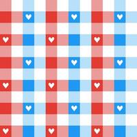 Blue and red plaid pattern with heart background. plaid pattern background. plaid background. Seamless pattern. for backdrop, decoration, gift wrapping, gingham tablecloth, blanket, tartan. vector