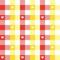 Yellow and red plaid pattern with heart background. plaid pattern background. plaid background. Seamless pattern. for backdrop, decoration, gift wrapping, gingham tablecloth, blanket, tartan. vector