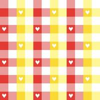 Yellow and red plaid pattern with heart background. plaid pattern background. plaid background. Seamless pattern. for backdrop, decoration, gift wrapping, gingham tablecloth, blanket, tartan. vector