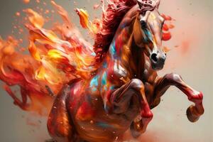 Abstract horse in nebulous color and textured motion, Generative AI illustration photo