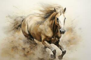 Watercolor horse painting, abstract drawing of a running paint splashed horse, Generative AI illustration photo