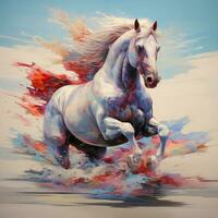 Watercolor horse painting, abstract drawing of a running paint splashed horse, Generative AI illustration photo