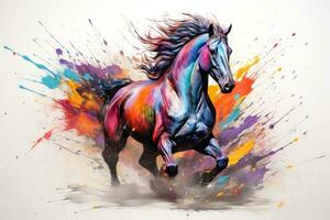 Watercolor horse painting, abstract drawing of a running paint splashed horse, Generative AI illustration photo