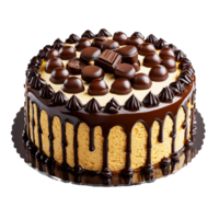 cumpleaños pastel decorado con galletas, y chocolates en un transparente antecedentes ai generativo png