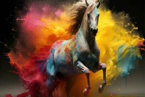 Abstract horse in nebulous color and textured motion, Generative AI illustration photo