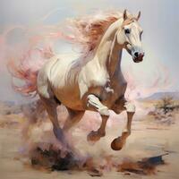 Watercolor horse painting, abstract drawing of a running paint splashed horse, Generative AI illustration photo