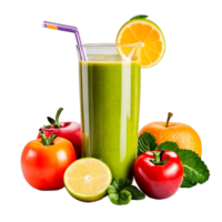 Set of Fresh, healthy fruit and vegetable smoothies in glass bottles with straws, isolated on transparent background AI Generative png