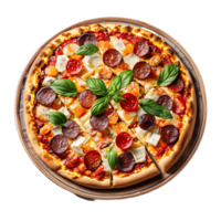 pizza med körsbär tomater och mozzarella på trä png ai generativ
