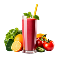 Set of Fresh, healthy fruit and vegetable smoothies in glass bottles with straws, isolated on transparent background AI Generative png