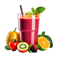 Set of Fresh, healthy fruit and vegetable smoothies in glass bottles with straws, isolated on transparent background AI Generative png