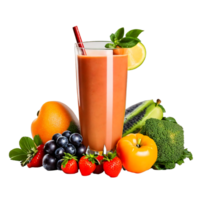 Set of Fresh, healthy fruit and vegetable smoothies in glass bottles with straws, isolated on transparent background AI Generative png