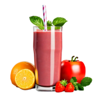 Set of Fresh, healthy fruit and vegetable smoothies in glass bottles with straws, isolated on transparent background AI Generative png