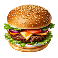 A tempting burger on a plate, isolated on a transparent background. Fresh, tasty, and appetizing with delicious layers AI Generative png