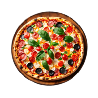 pizza med körsbär tomater och mozzarella på trä png ai generativ