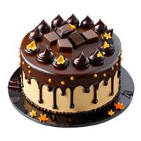 aniversário bolo decorado com biscoitos, e chocolates em uma transparente fundo ai generativo png