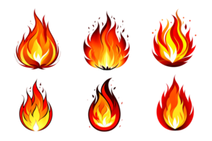 Set of fire burns with flames and sparks on a transparent background AI Generative png