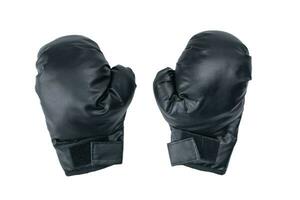 A pair of black leather boxing gloves isolated on white background. photo