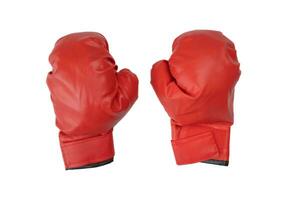 A pair of red leather boxing gloves isolated on white background. photo