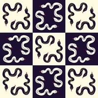 Blue and Beige pattern with Magic Mystical snakes. Freaky quirky snakes vector