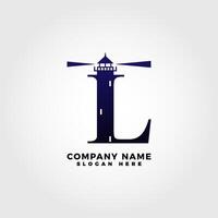 Lighthouse logo blended with initial letter L vector