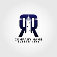 Lighthouse logo blended with initial letter RR vector