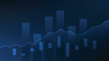 Financial business statistics with bar graph and candlestick chart show stock market price on dark blue background vector