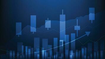 Financial business statistics with bar graph and candlestick chart show stock market price on dark blue background vector