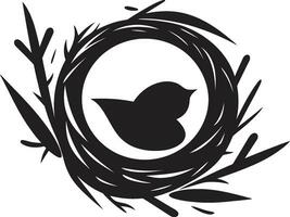 Sleek Avian Haven Black Bird Nest Symbol Elegant Comfort Black Nest Icon in Vector