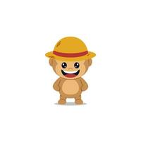 Cute monkey wearing a straw hat cartoon vector