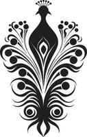 elegante de ébano belleza negro pavo real símbolo perfil tintero ensueño vector pavo real icono diseño