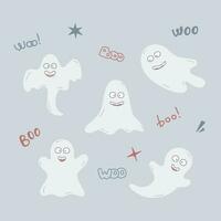 Set of color vector illustrations of funny haloween ghosts.