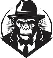 el noble chimpance negro chimpancé logo artístico mono en noir un fauna silvestre declaración vector