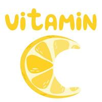 Vitamin C with a slice of lemon.Vitamin C vector text