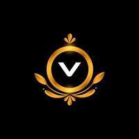 vector v letra logo inicial dorado vistoso v logo diseño